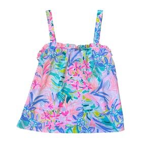Lilly Pulitzer Jia Tank Top S in "It Was All A Dream" print Ruffle Straps